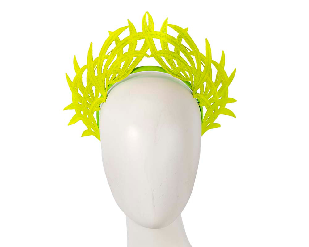 Fluro lime lace crown fascinator by Max Alexander