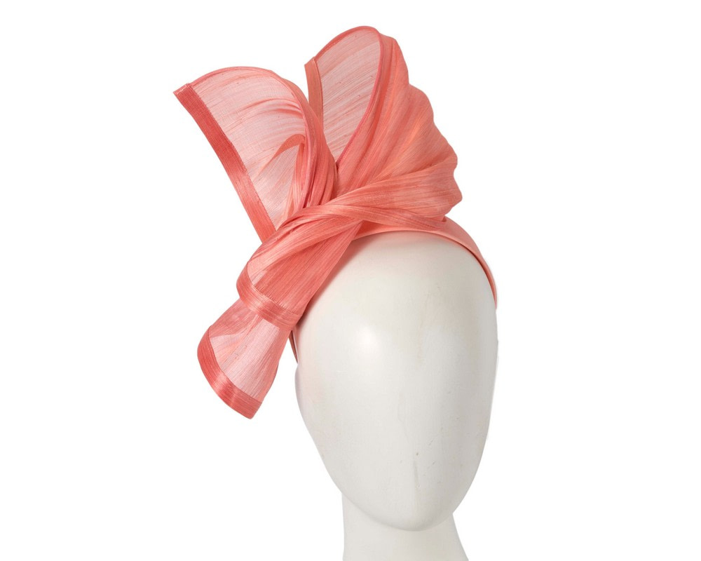 Twisted coral silk abaca fascinator by Fillies Collection