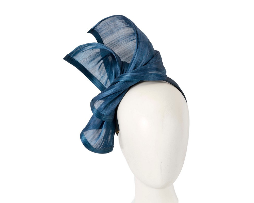 Twisted marine blue silk abaca fascinator by Fillies Collection