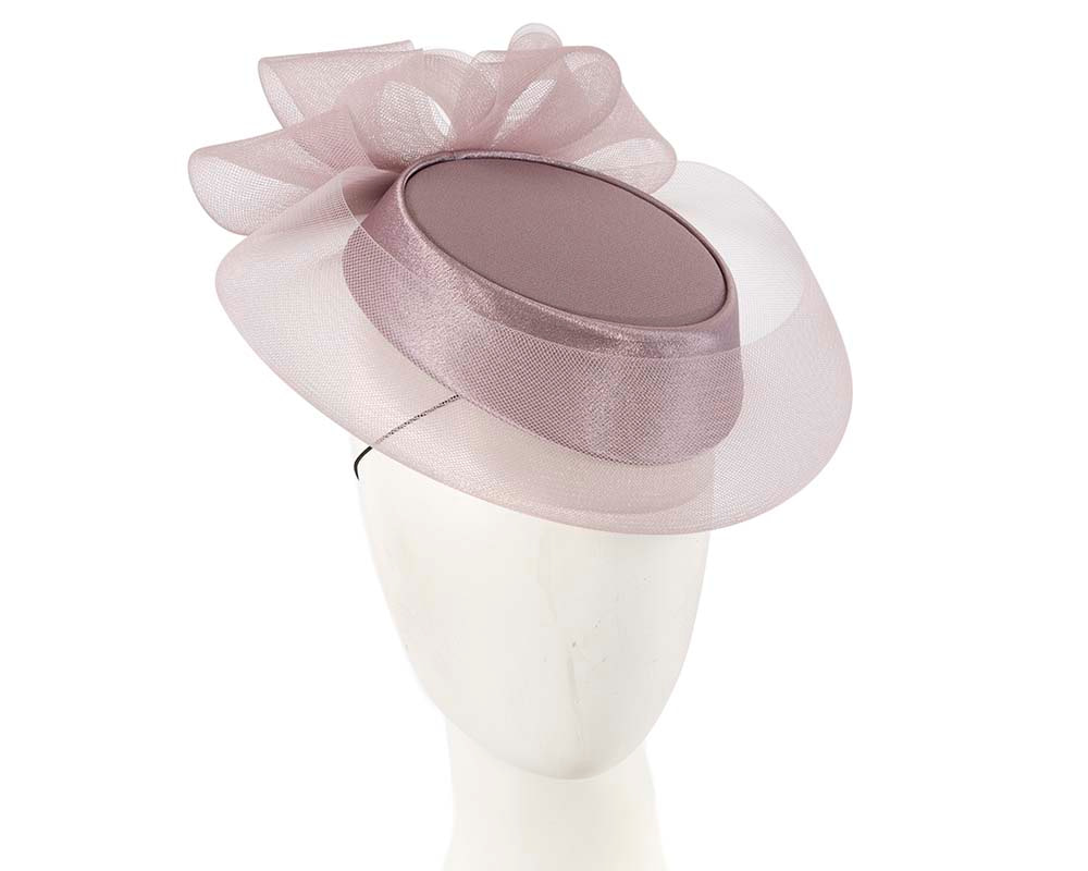 Custom made mauve cocktail hat by Cupids Millinery