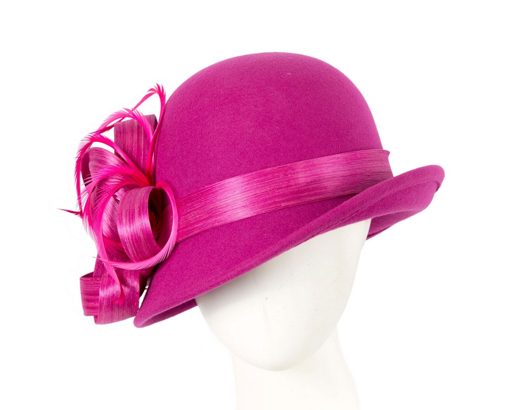 Fuchsia cloche winter fashion hat by Fillies Collection