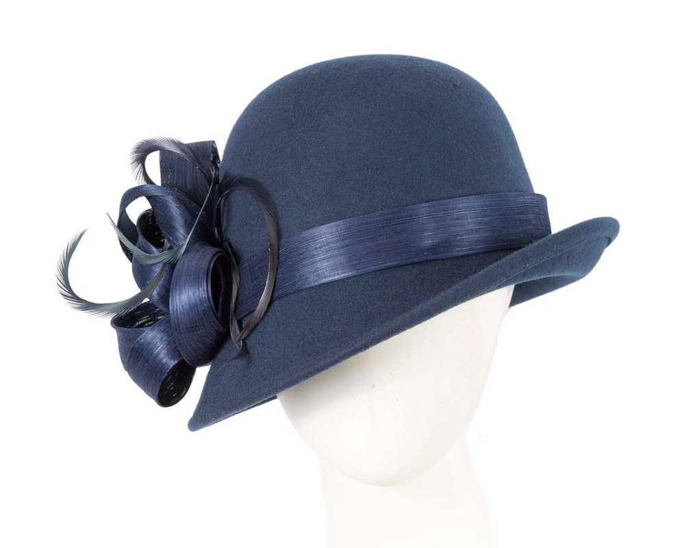 Navy cloche winter fashion hat by Fillies Collection