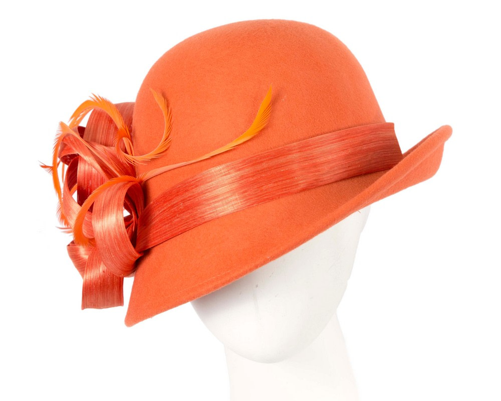 Orange cloche winter fashion hat by Fillies Collection