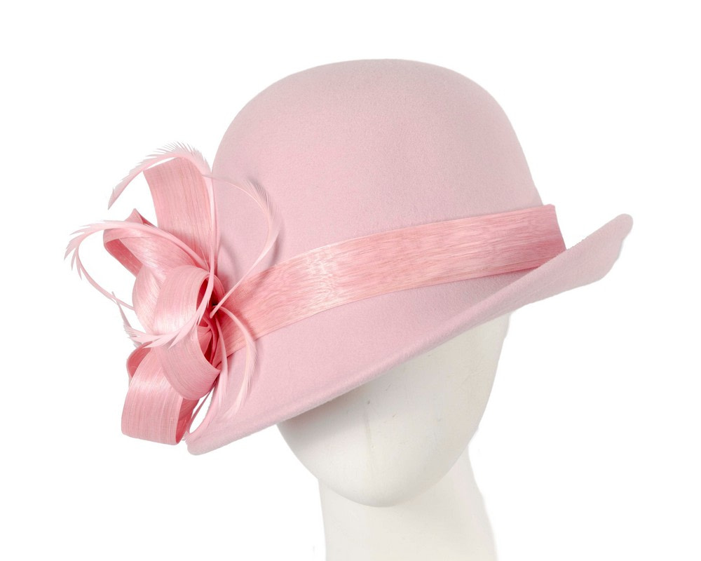 Pink cloche winter fashion hat by Fillies Collection