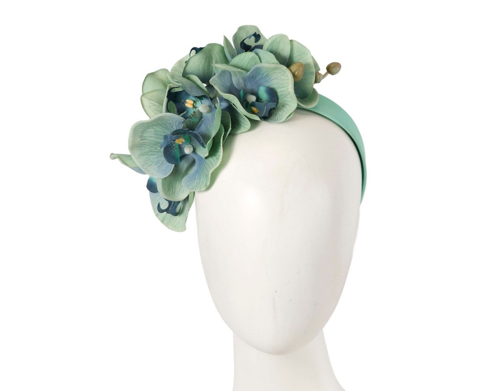 Life-like aqua orchid flower headband by Fillies Collection