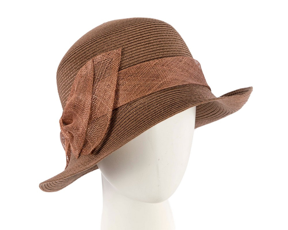 Brown cloche hat with bow by Max Alexander