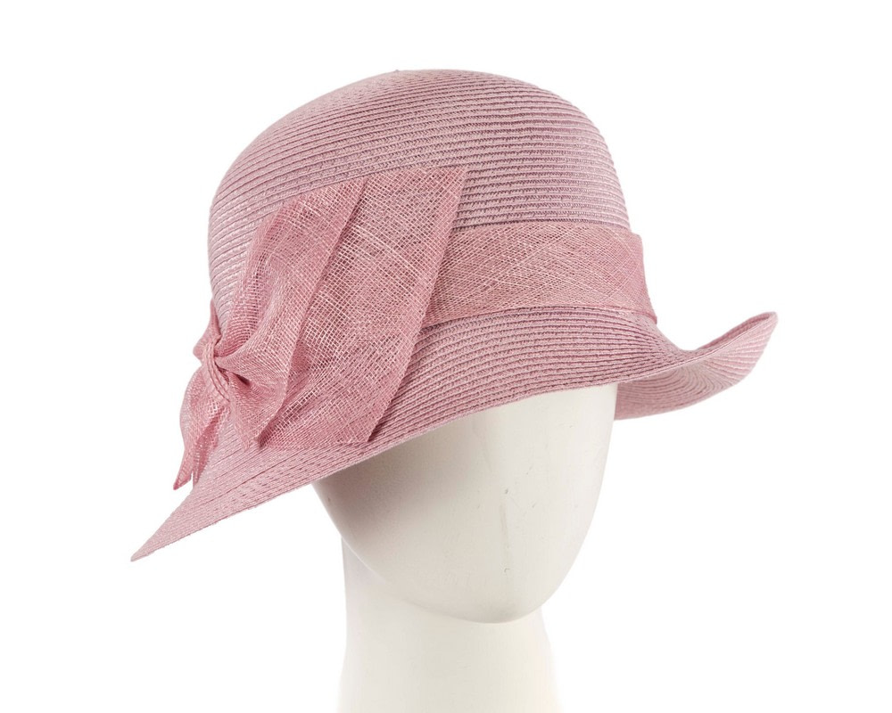 Dusty pink cloche hat with bow by Max Alexander