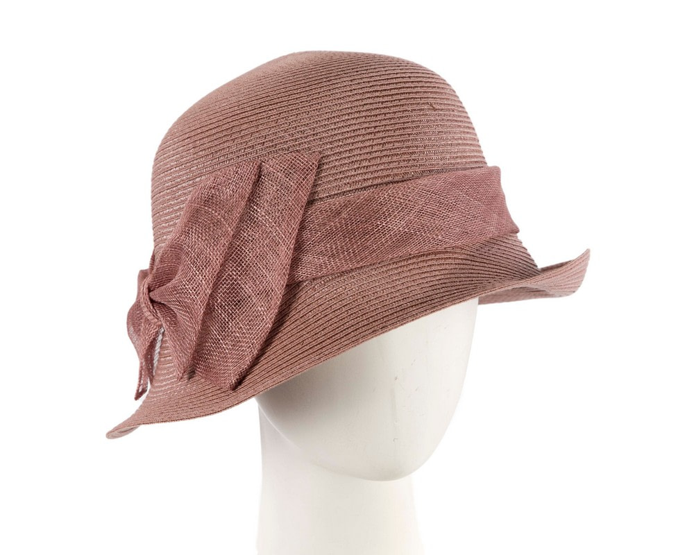 Taupe cloche hat with bow by Max Alexander