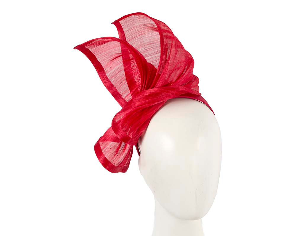 Twisted red silk abaca fascinator by Fillies Collection