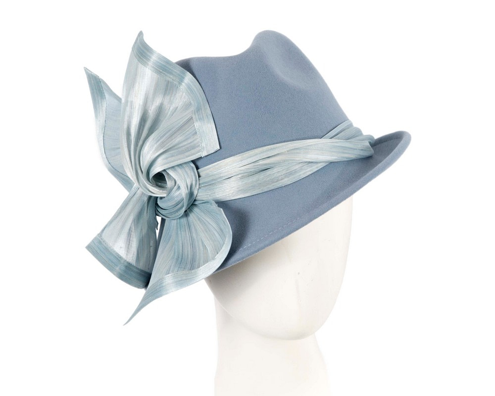 Fashion light blue ladies winter felt fedora hat by Fillies Collection