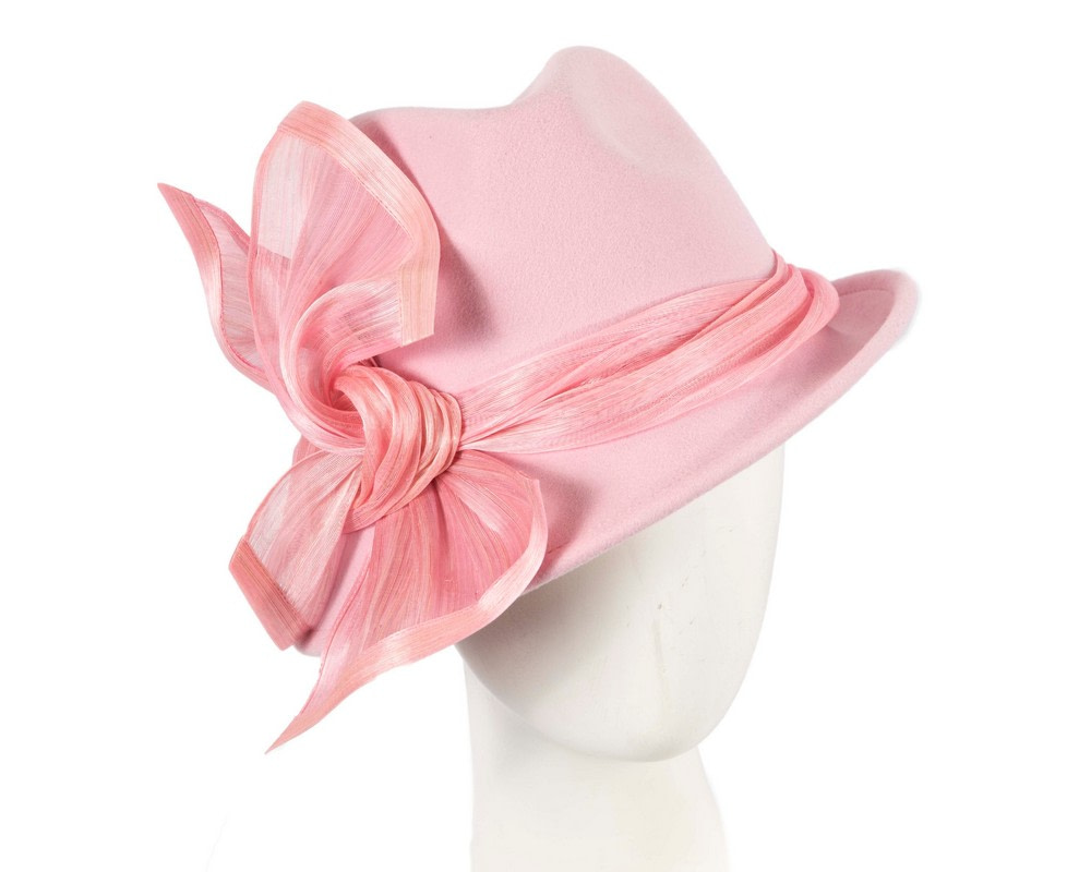 Fashion pink ladies winter felt fedora hat by Fillies Collection
