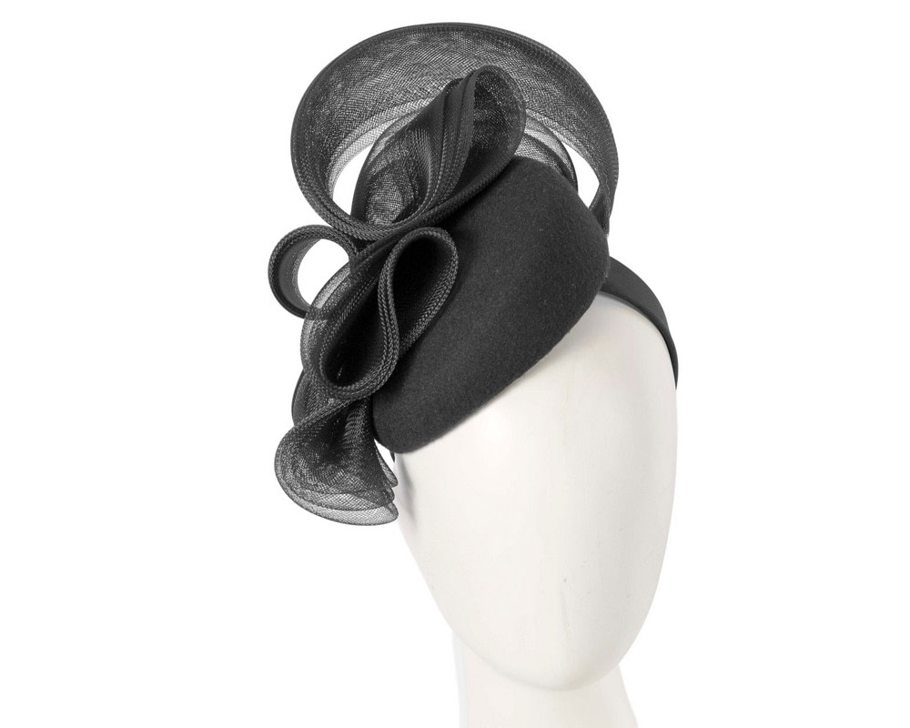 Black winter racing pillbox fascinator by Fillies Collection