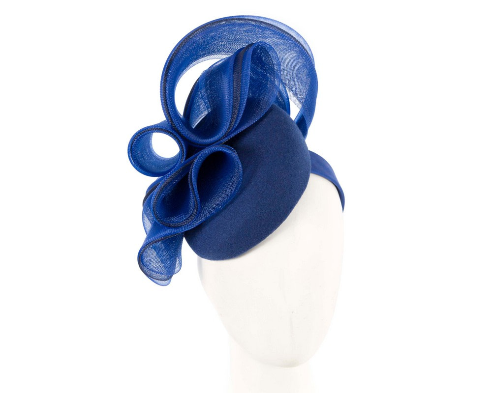 Royal blue winter racing pillbox fascinator by Fillies Collection