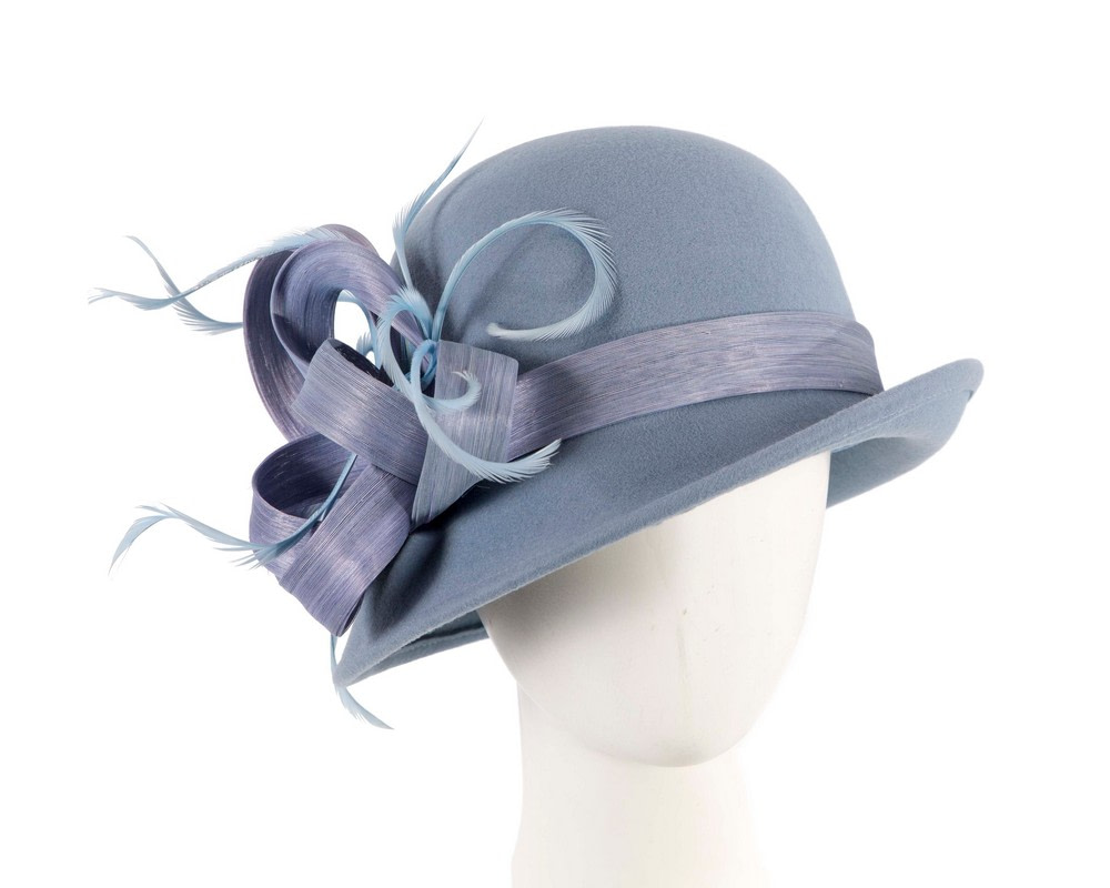 Light blue cloche winter fashion hat by Fillies Collection