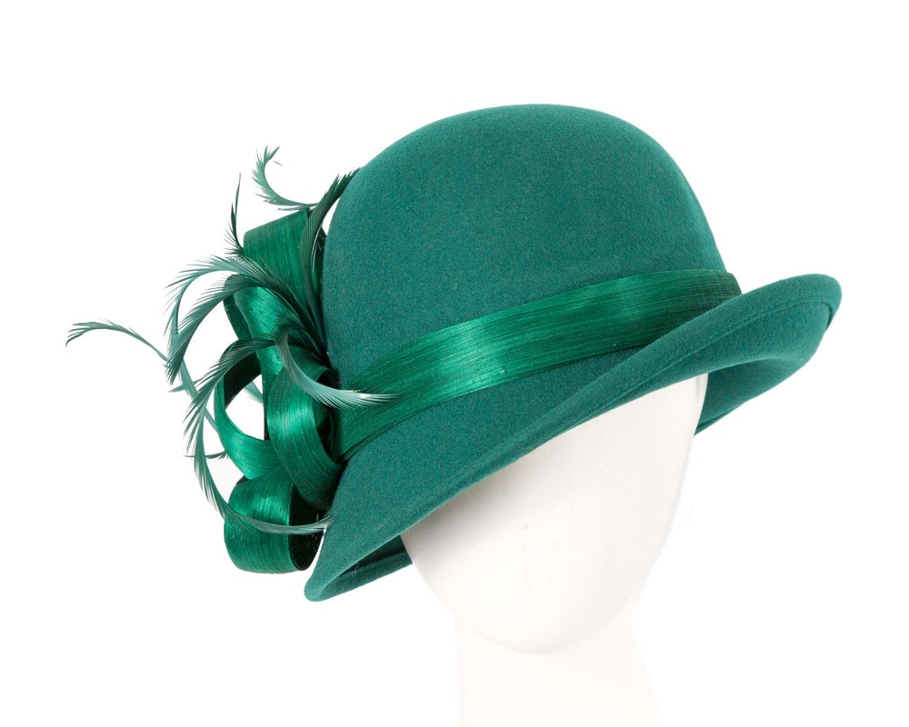 Green cloche winter fashion hat by Fillies Collection