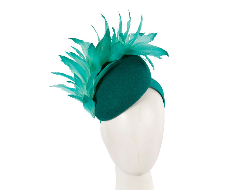 Teal winter racing fascinator with feathers