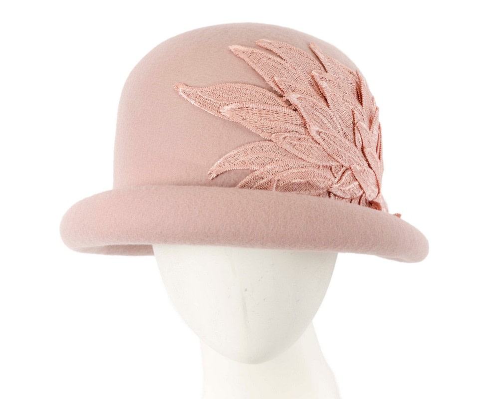 Blush pink felt cloche winter hat by Max Alexander