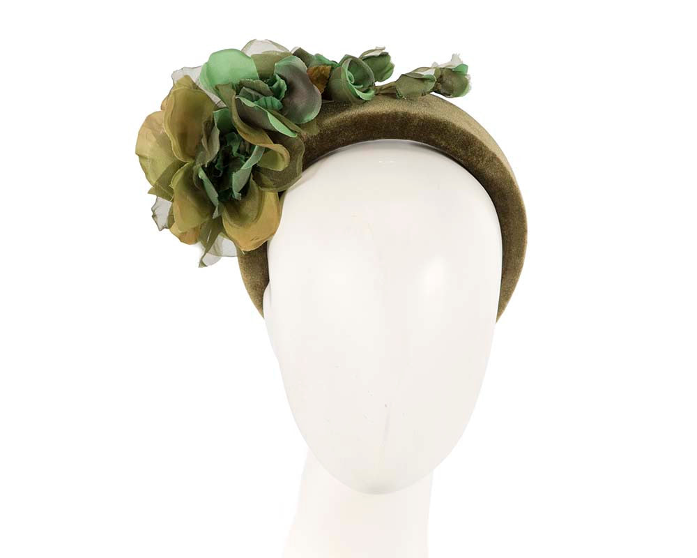 Green velvet flower headband by Max Alexander