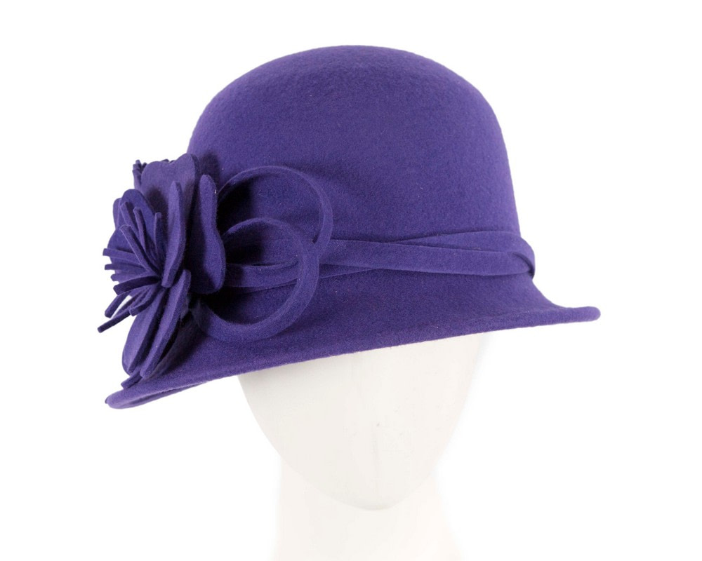 Purple winter felt cloche hat by Max Alexander