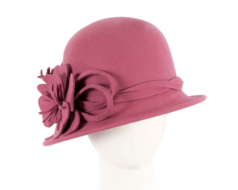 Rose pink winter felt cloche hat by Max Alexander