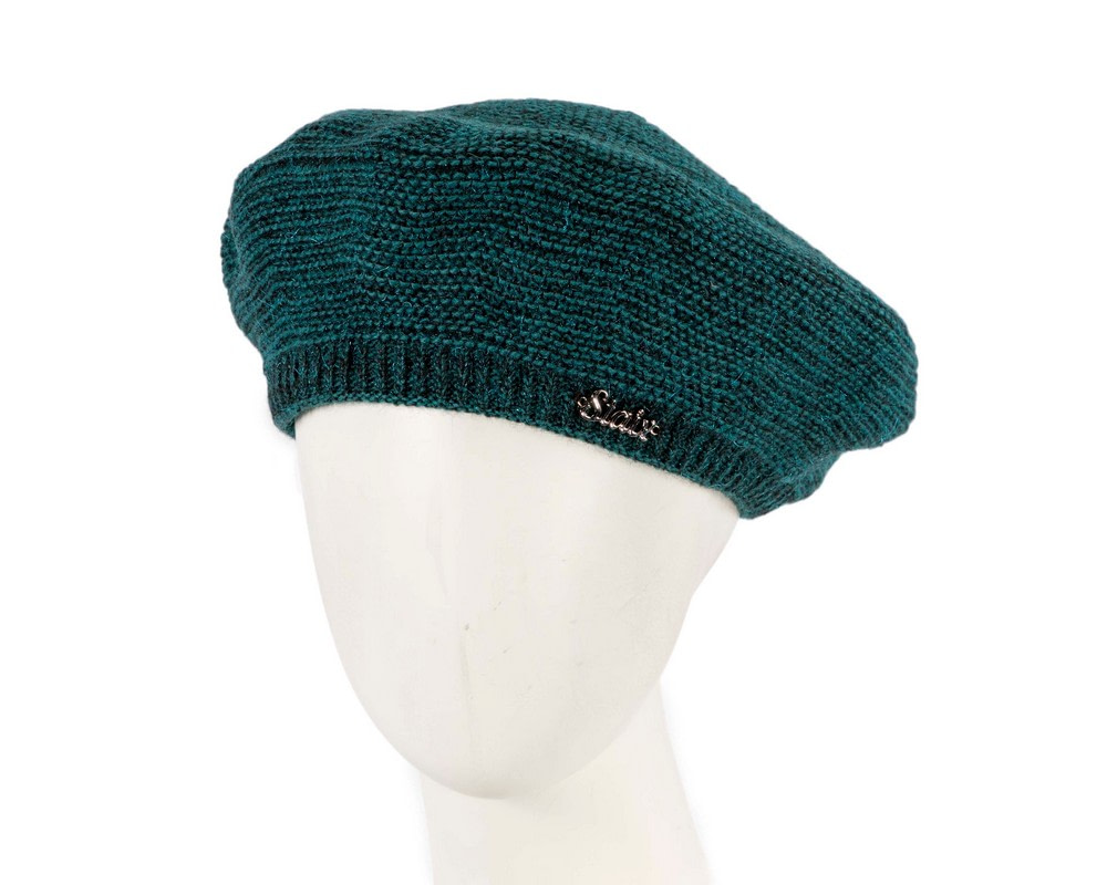 Classic warm crocheted green wool beret. Made in Europe