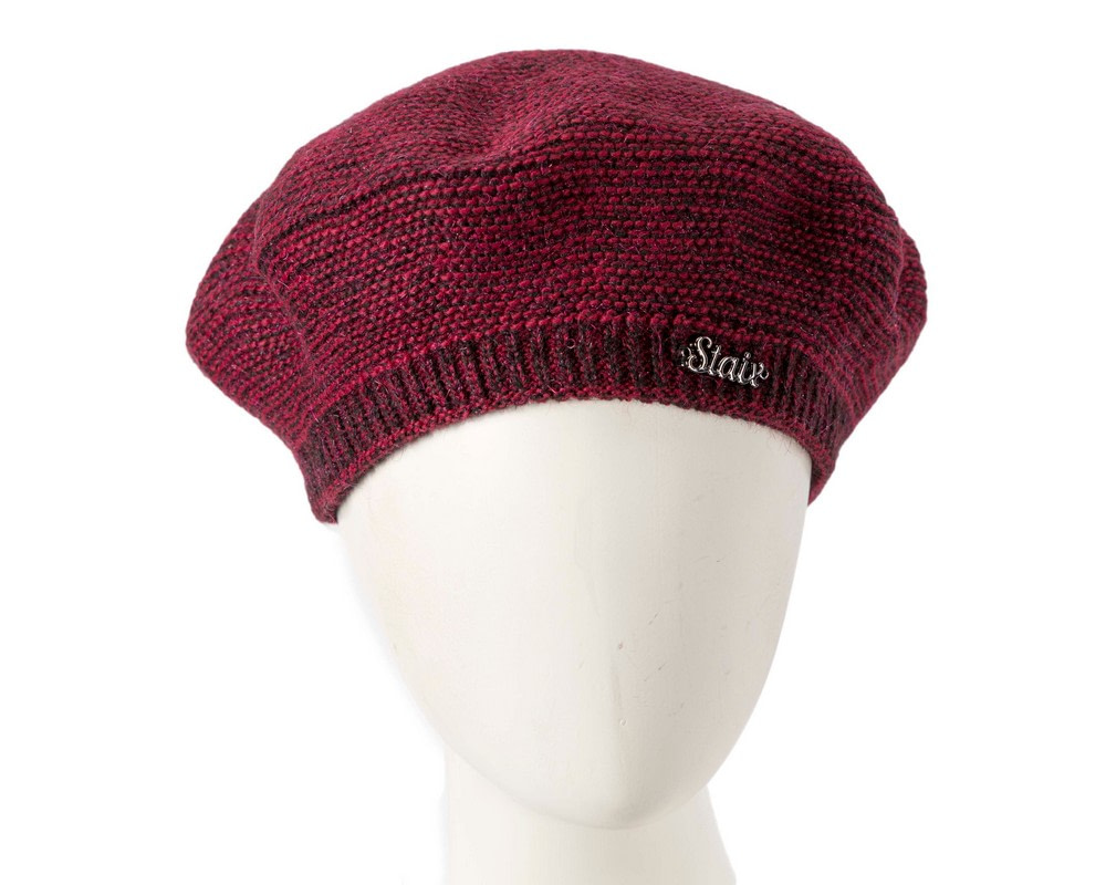 Classic warm crocheted burgundy wool beret. Made in Europe
