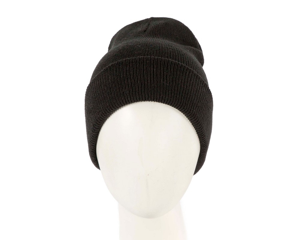Woolen black beanie ski hat