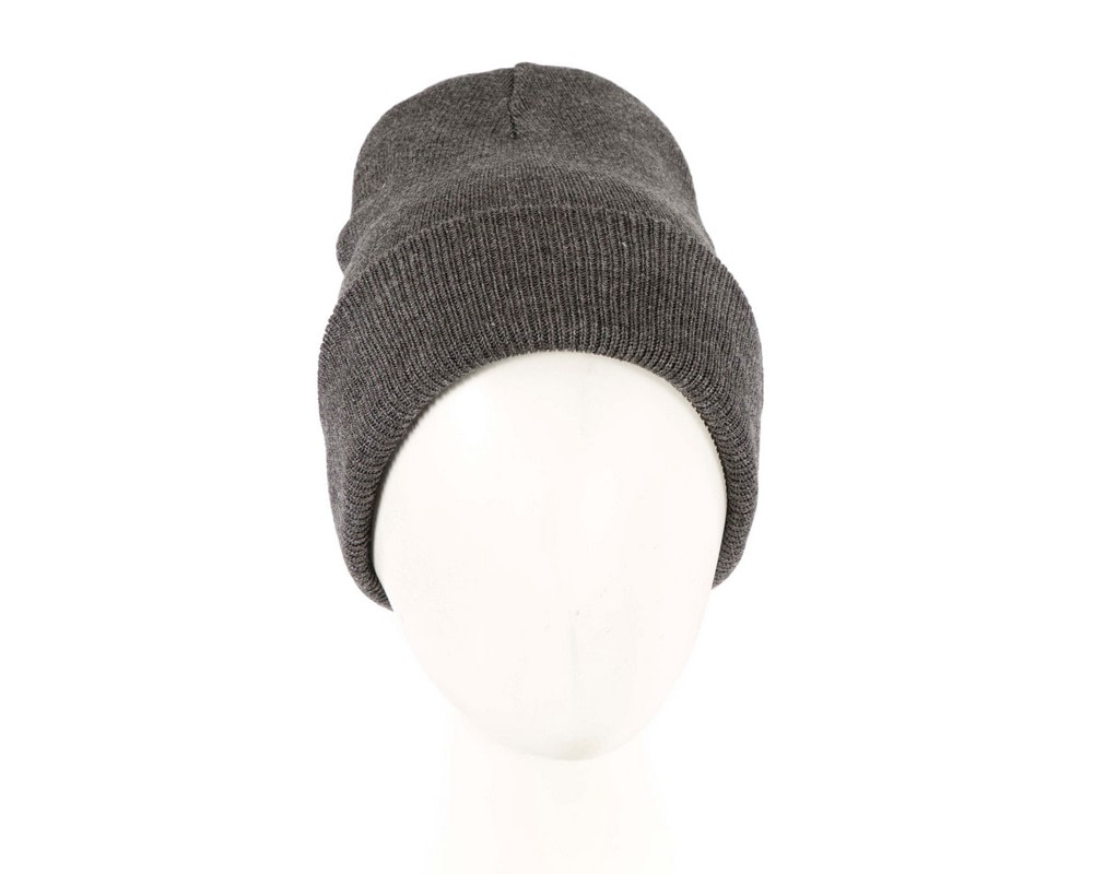Woolen dark grey beanie ski hat