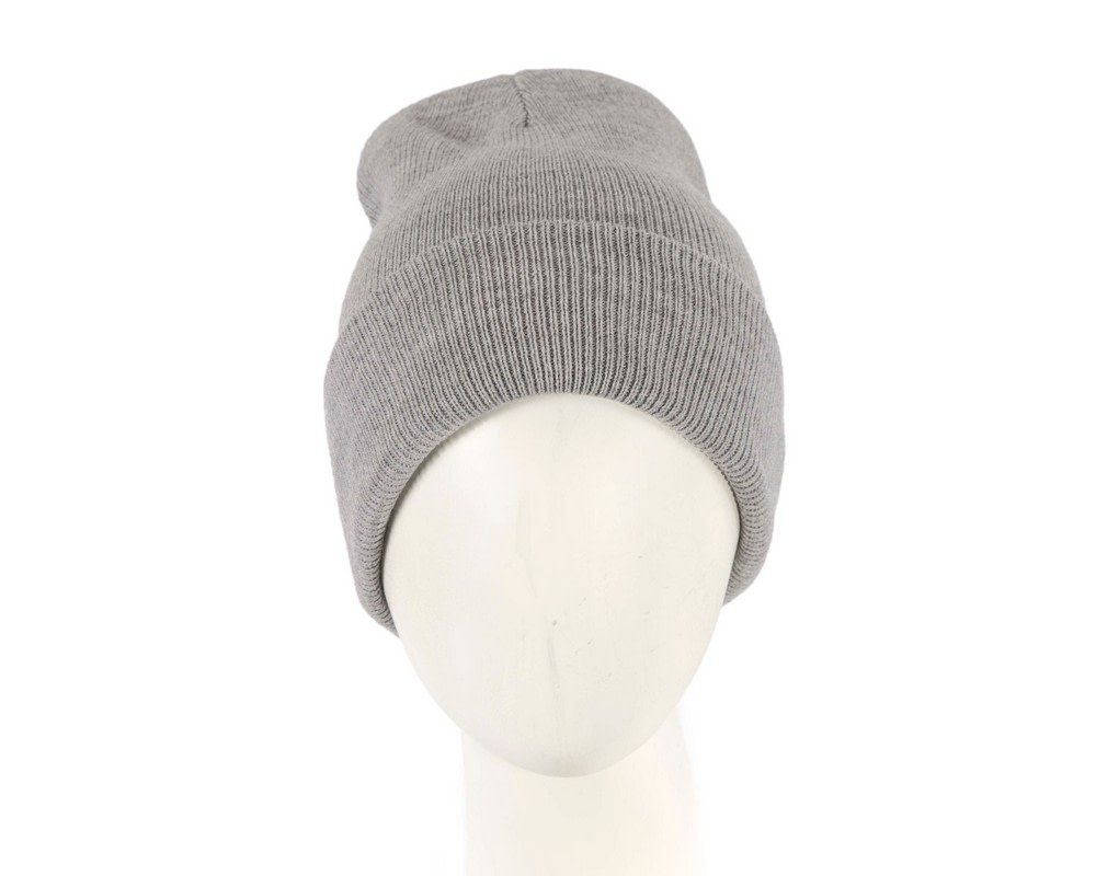 Woolen light grey beanie ski hat