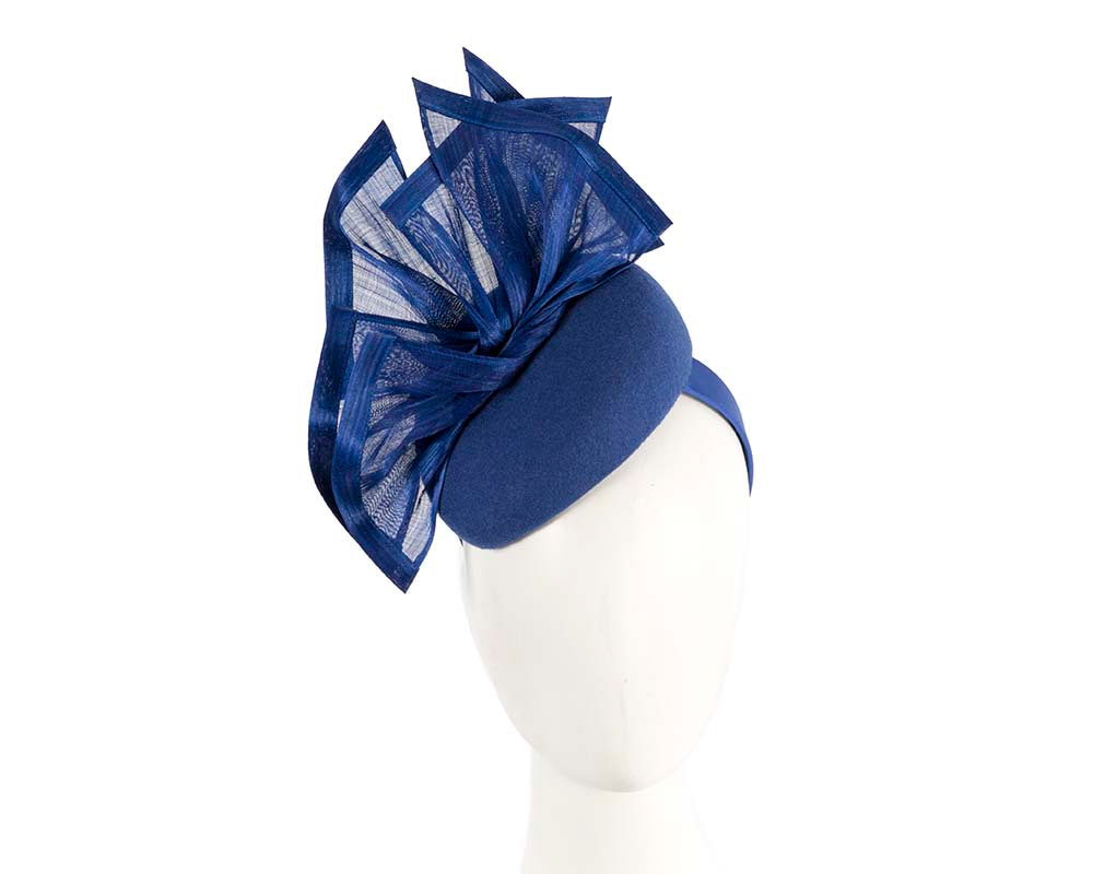 Bespoke royal blue winter fascinator pillbox by Fillies Collection