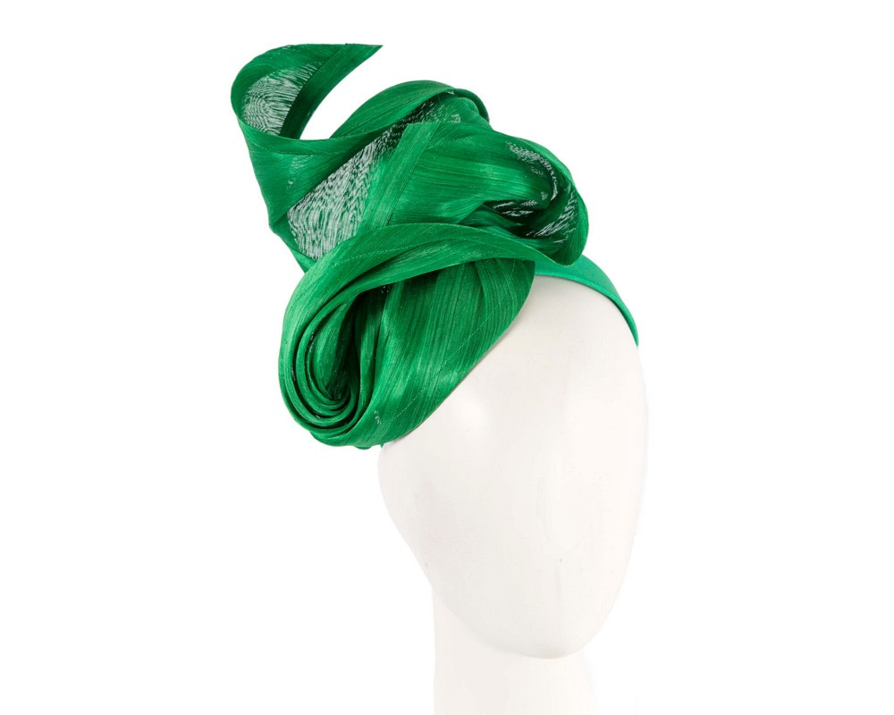 Green silk abaca fascinator by Fillies Collection
