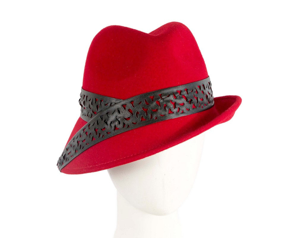 Red felt trilby hat