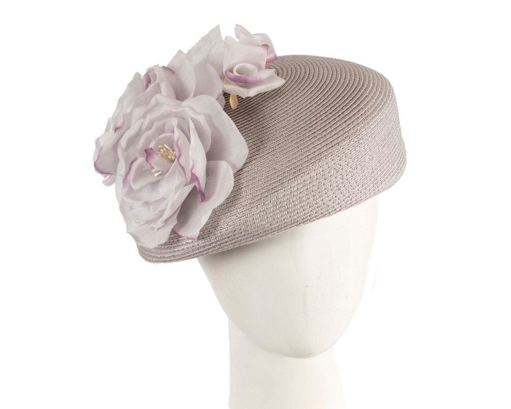 Silver beret hat with flowers by Max Alexander