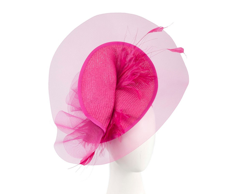 Large fuchsia fascinator with feathers by Fillies Collection