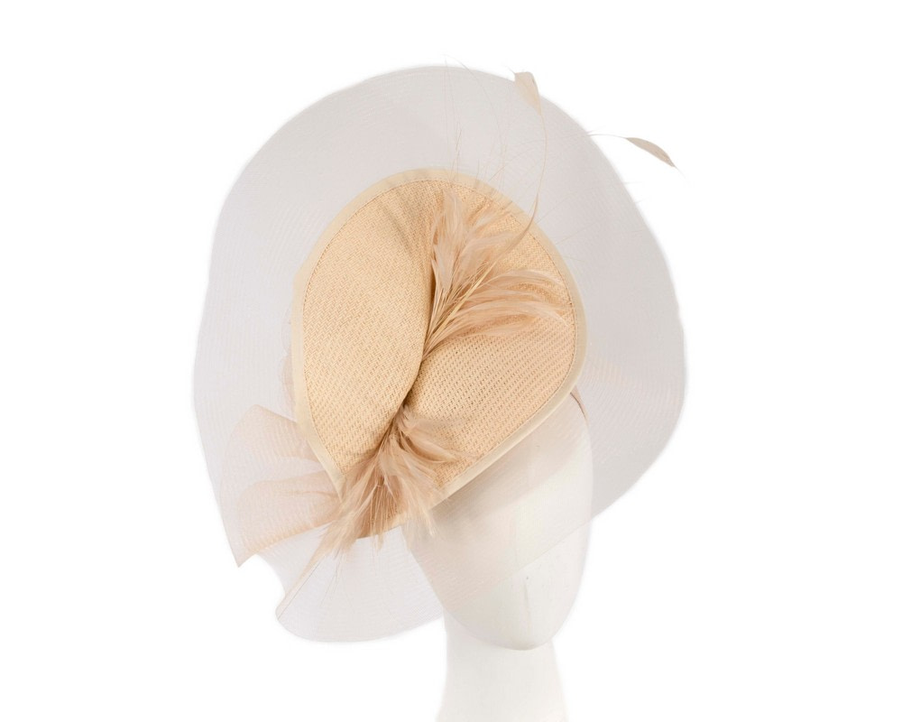 Large nude fascinator with feathers by Fillies Collection