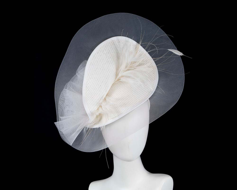 Large white fascinator with feathers by Fillies Collection