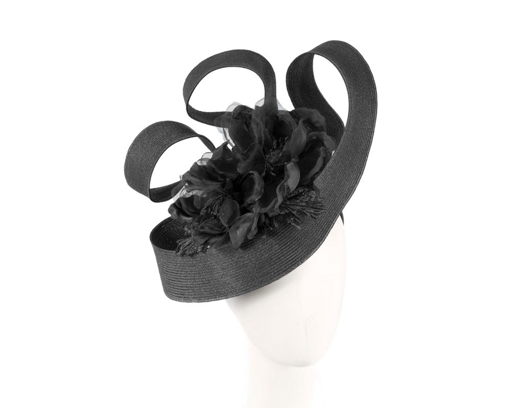 Large black fascinator with flower by Fillies Collection