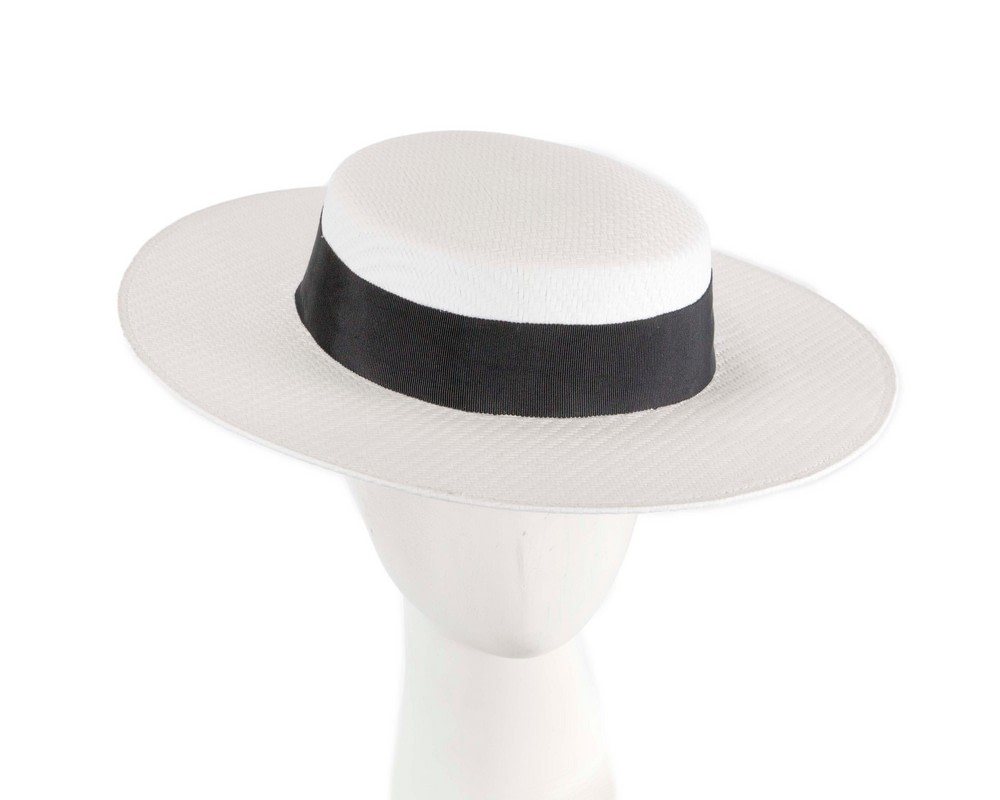White and black boater hat by Max Alexander