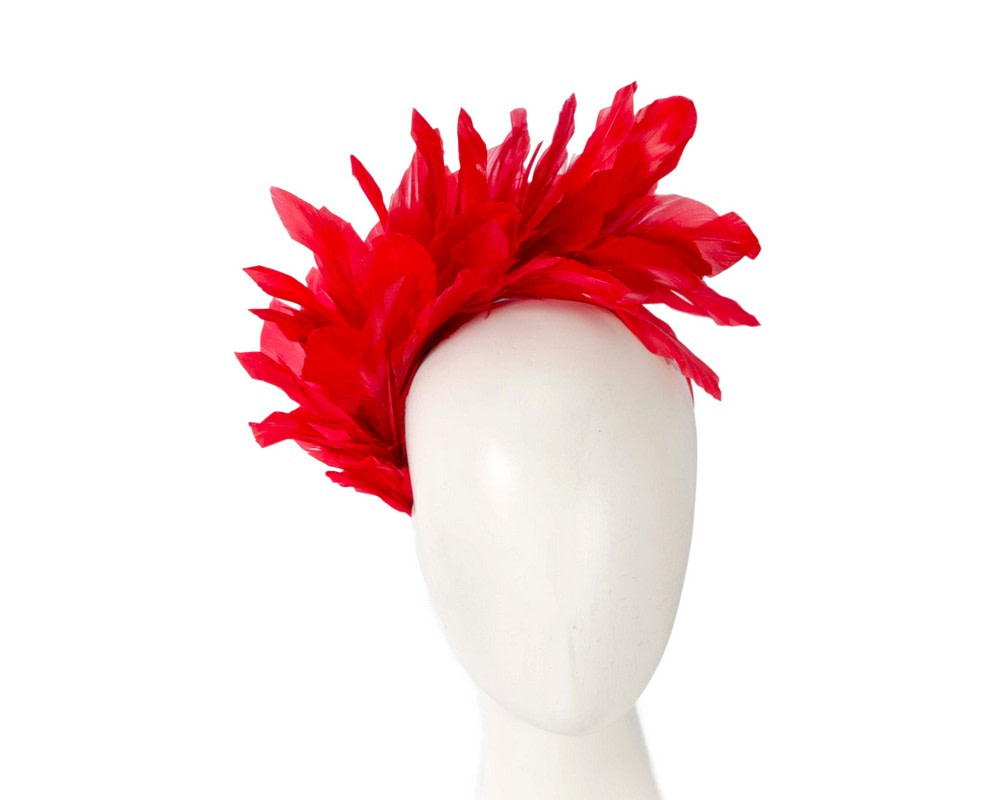 Red feather fascinator headband by Max Alexander