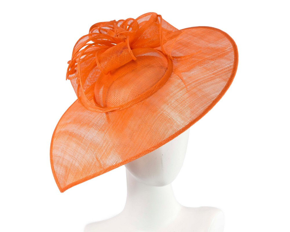 Large orange sinamay fascinator hat