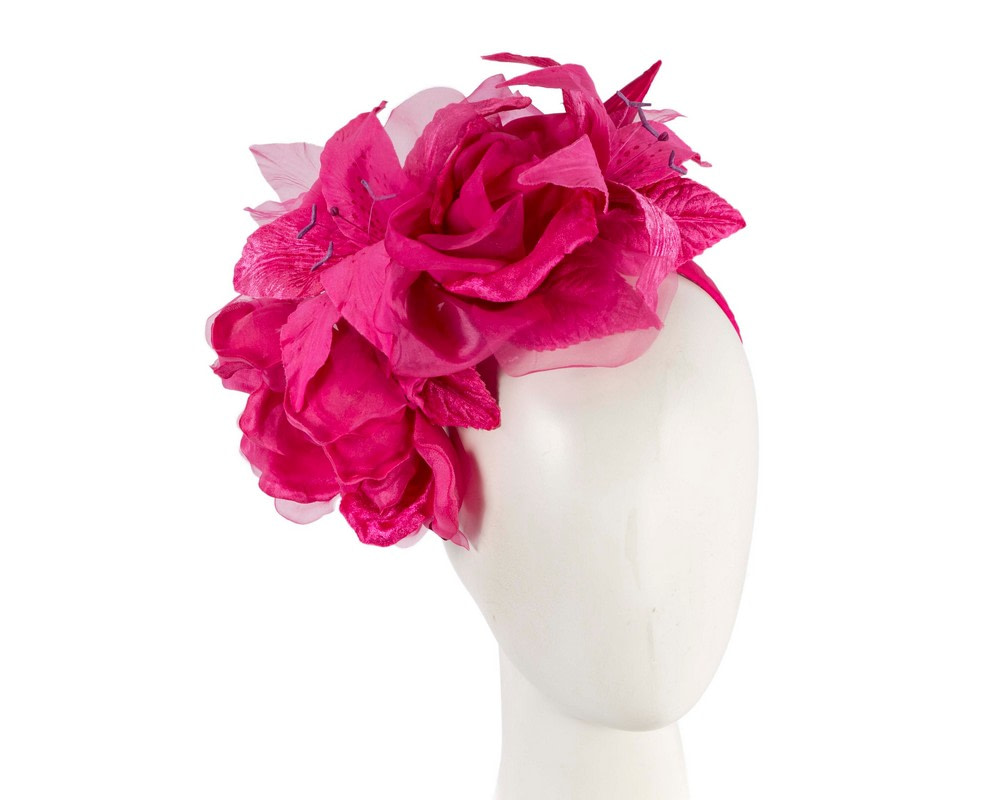 Large fuchsia flower fascinator headband