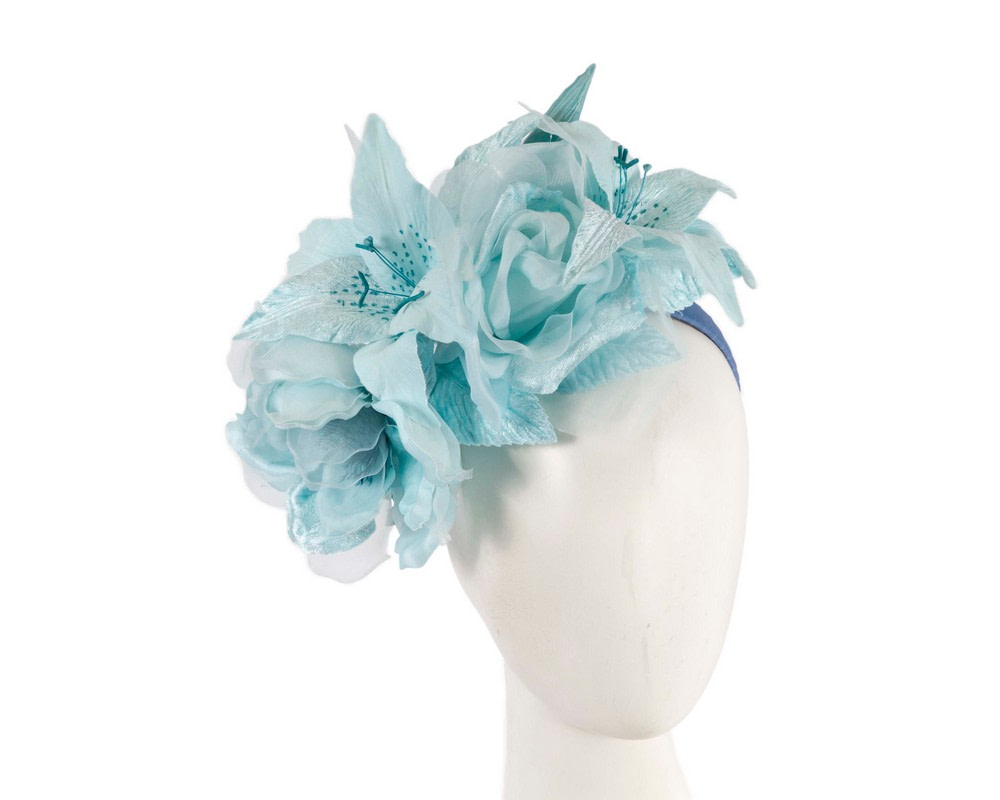 Large light blue flower fascinator headband