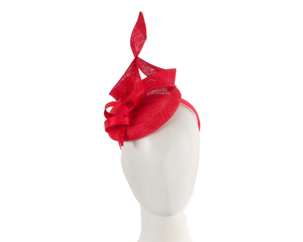 Tall red sinamay fascinator by Max Alexander