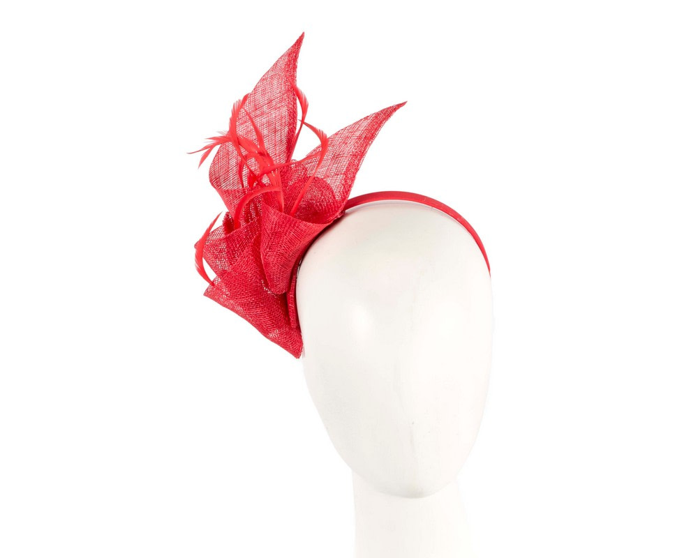 Pointy red sinamay fascinator by Max Alexander