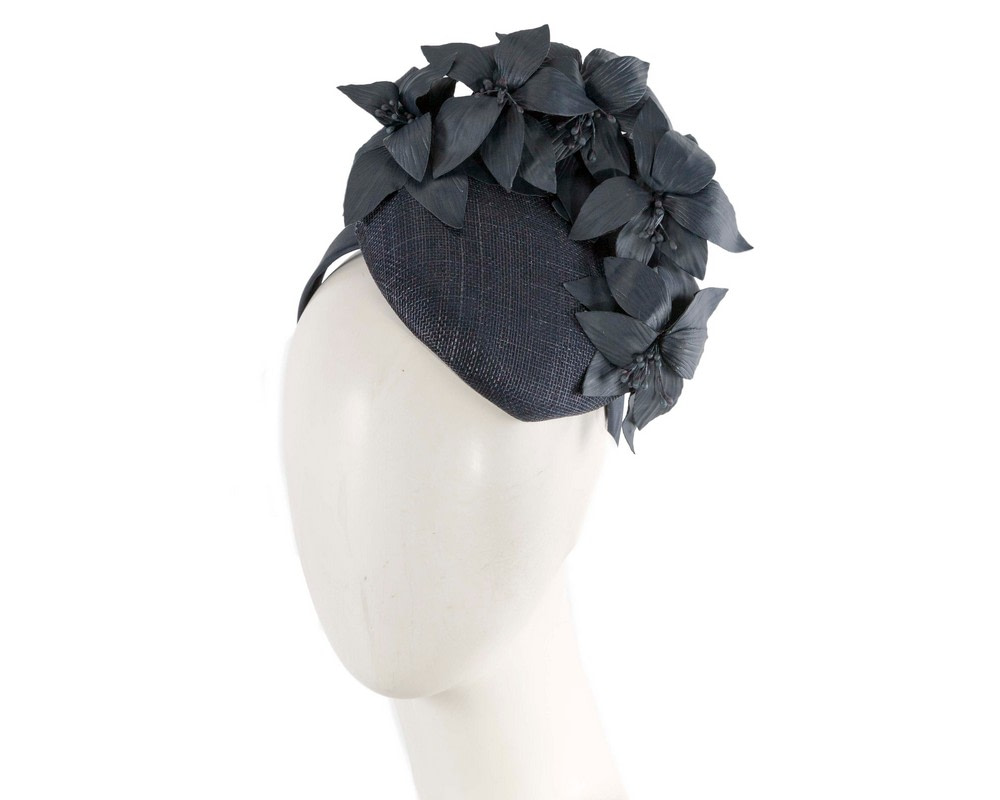 Navy leather flowers pillbox by Fillies Collection