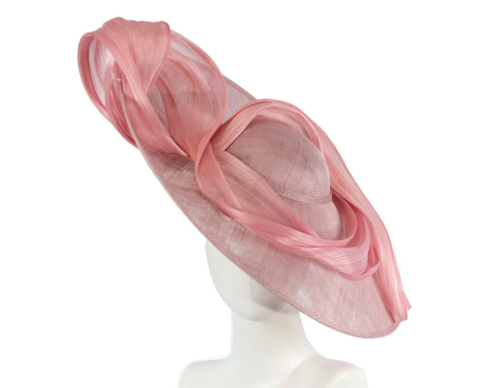 Wide brim dusty pink sinamay racing hat by Fillies Collection