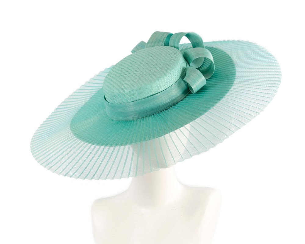 Wide brim aqua boater hat by Fillies Collection
