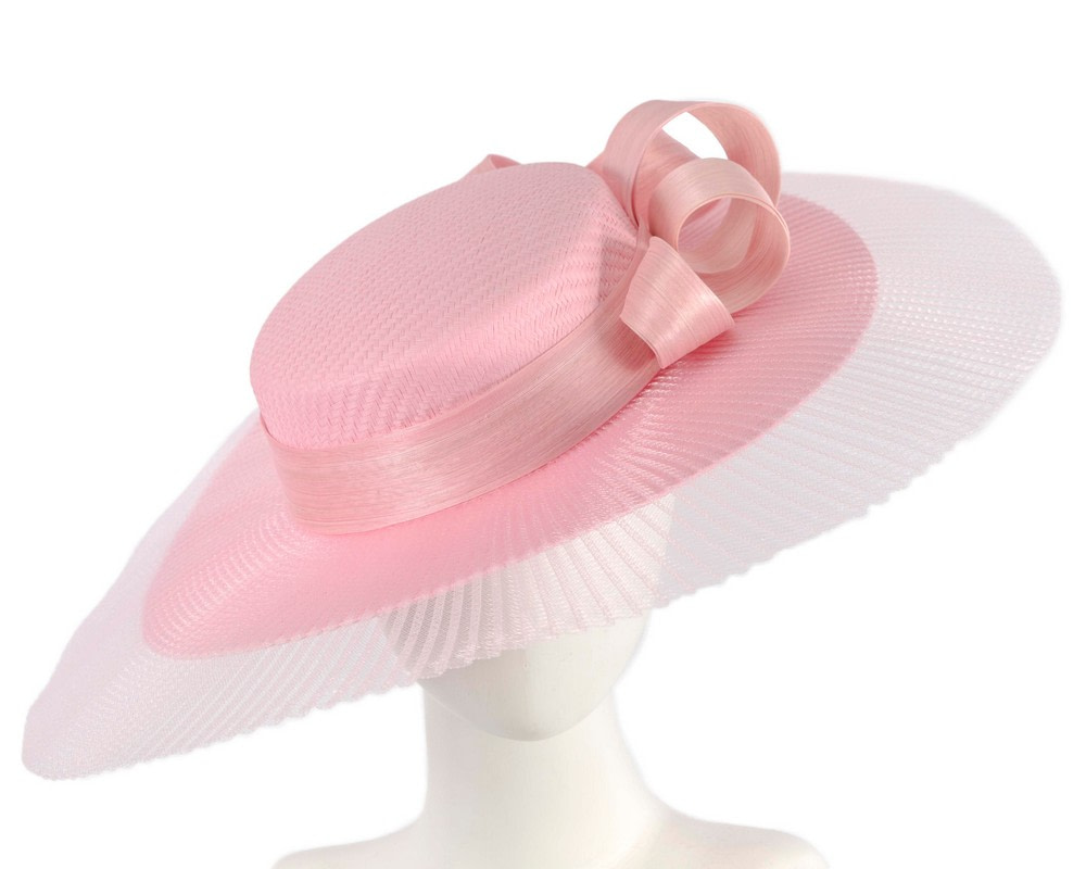 Wide brim pink boater hat by Fillies Collection