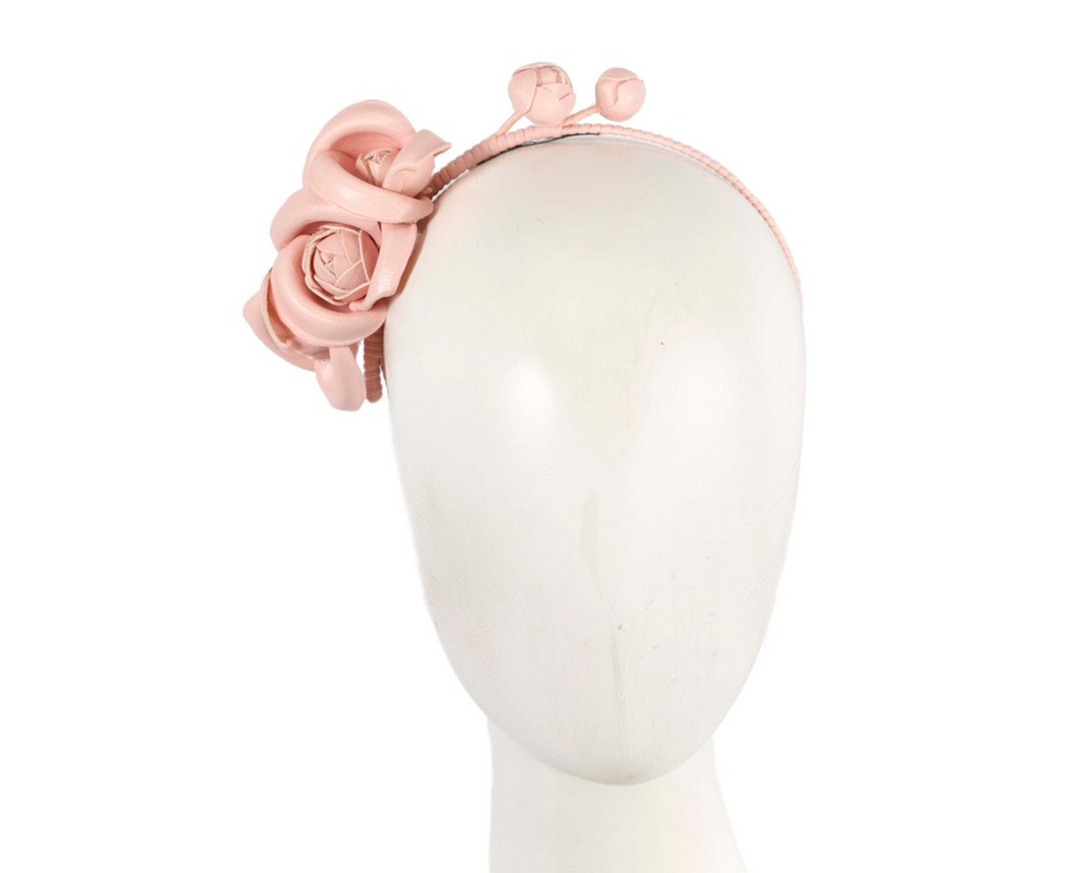 Pink leather flower headband fascinator