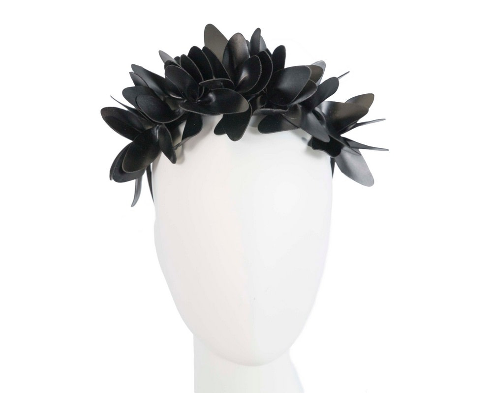 Black leather fascinator heaband by Max Alexander